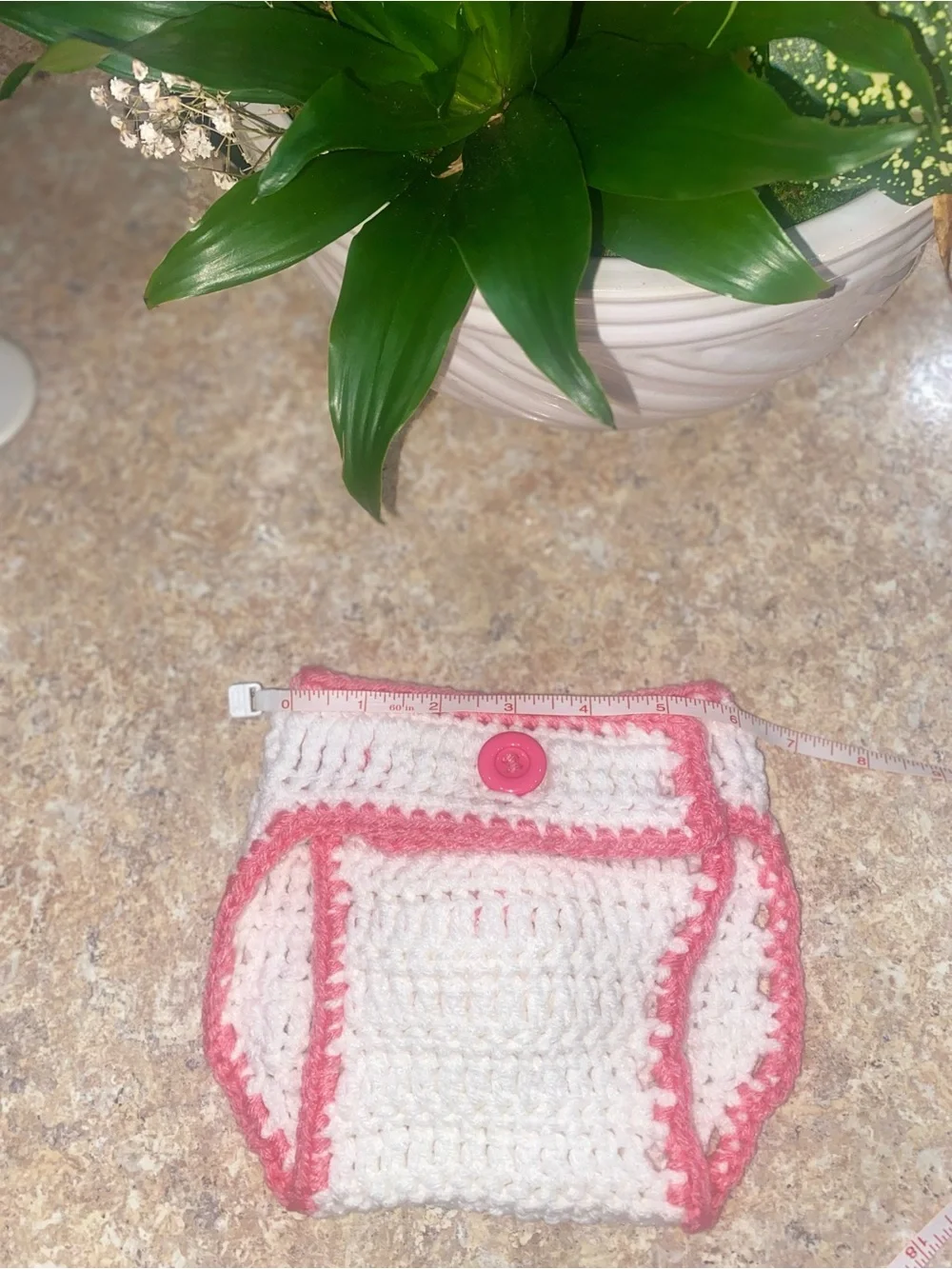 Handmade Crochet Bunny Diaper Cover & Ear Hat - White and Bright Pink